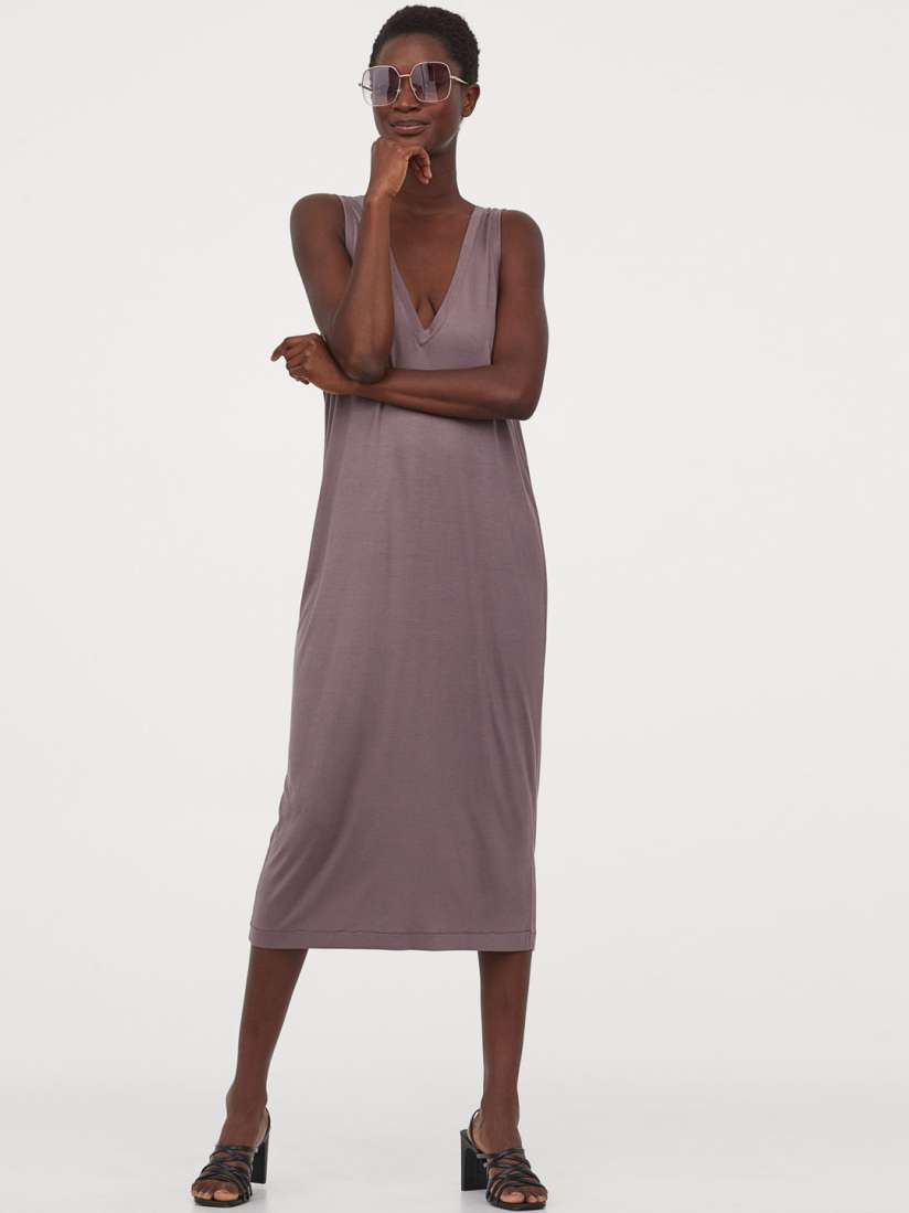 Buy H M Women Purple Solid V Neck Jersey Dress Dresses for Women 12202700 Myntra