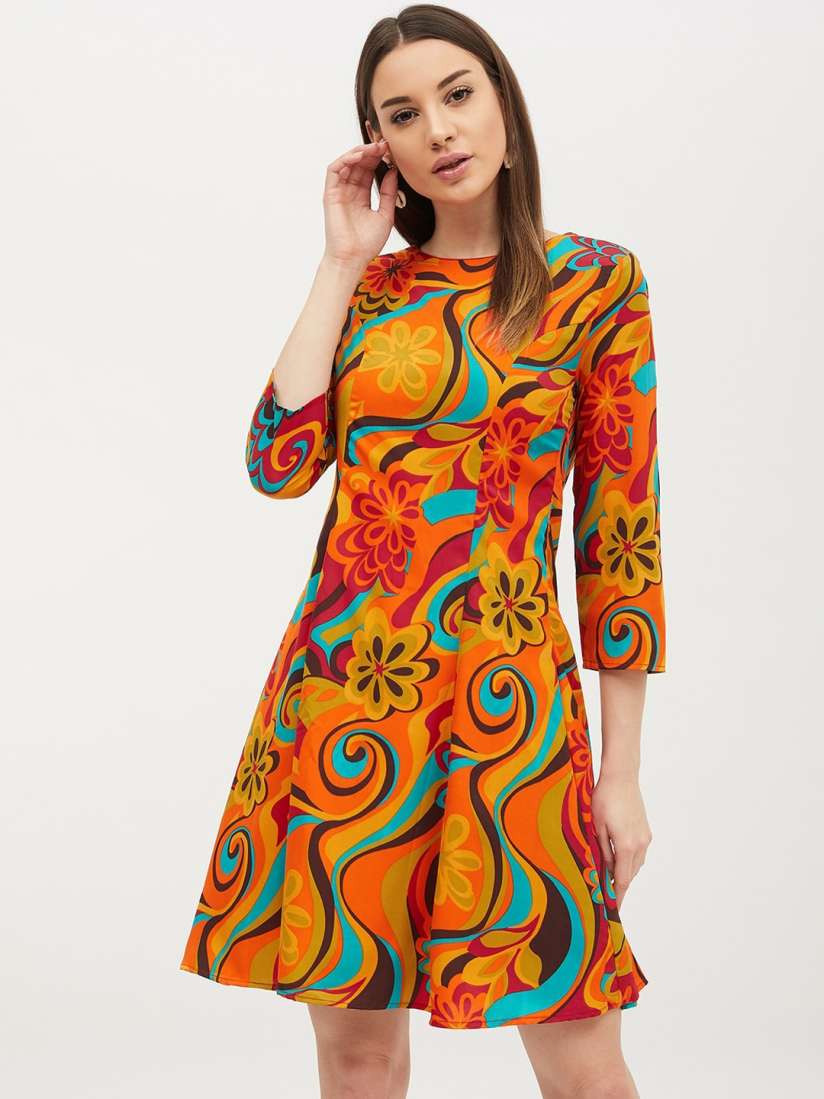 Buy Harpa Women Orange Printed A Line Dress Dresses for Women 12455994 Myntra