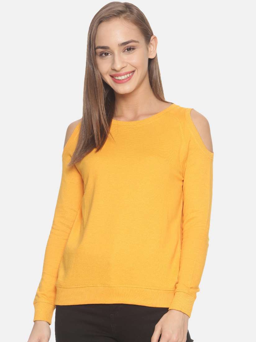 Buy Kryptic Women Yellow Solid Cold Shoulder Sweatshirt Sweatshirts for Women 12458034 Myntra