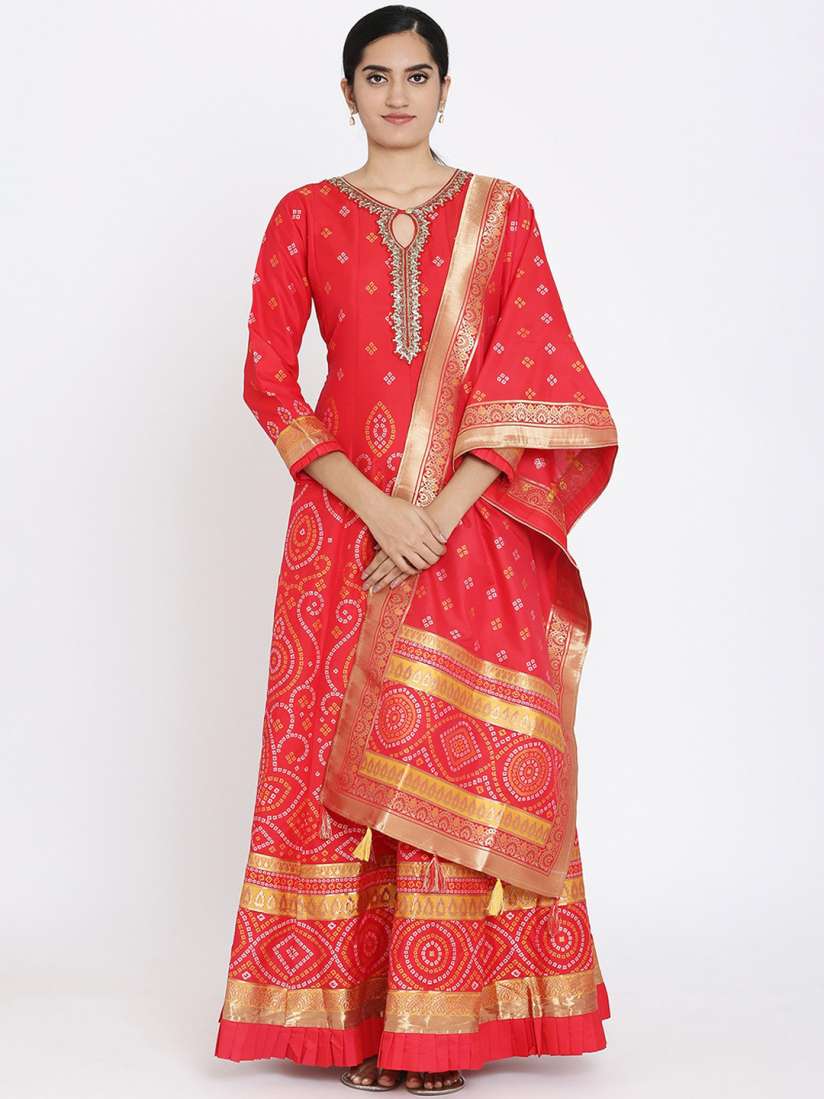 Buy Koskii Women Red Printed Maxi Ethnic Designer Gown With Dupatta Dresses for Women 12467662 Myntra