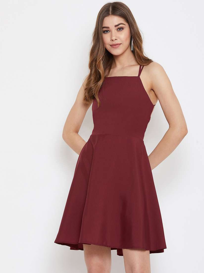 Buy Berrylush Women Maroon Solid Fit and Flare Dress Dresses for Women 12480192 Myntra