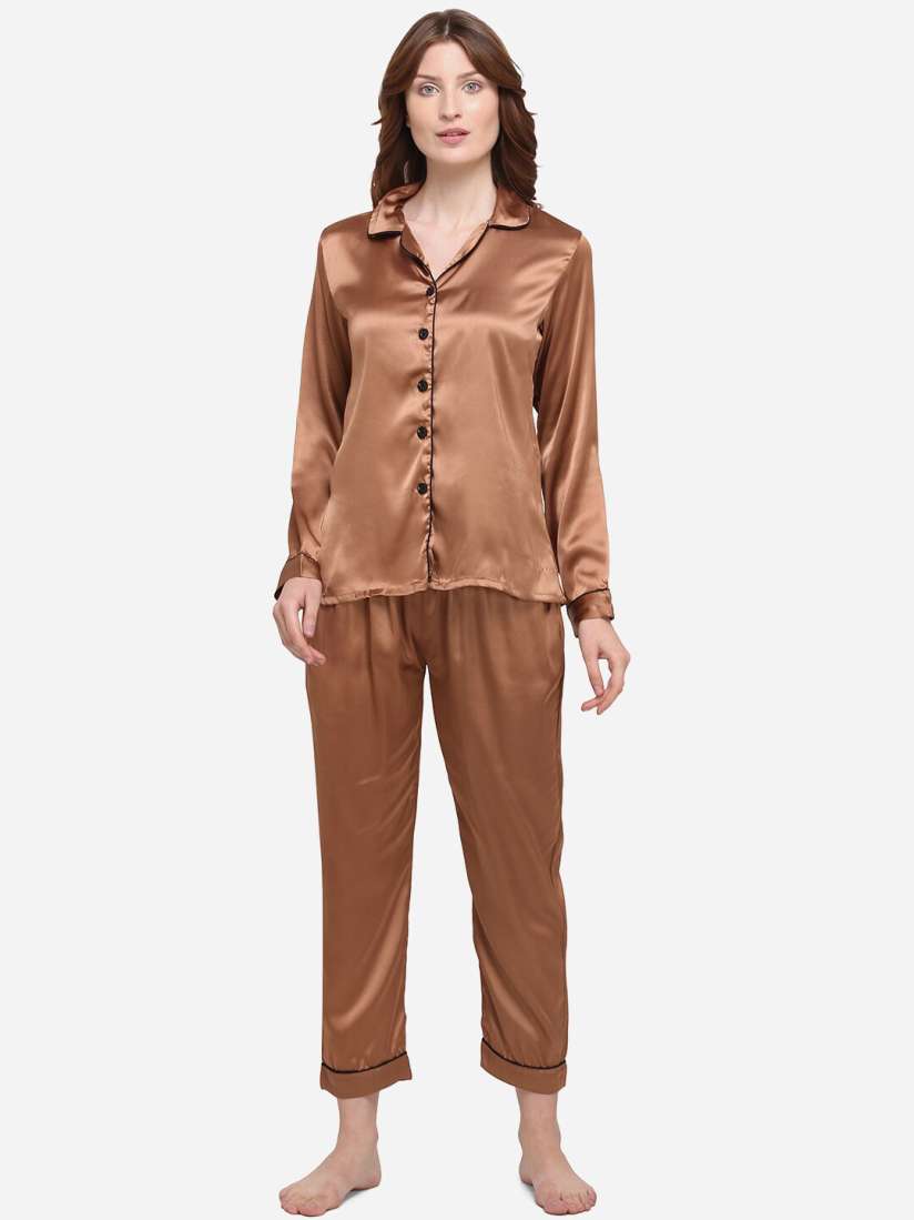 Buy Smarty Pants Women Brown Solid Satin Night suit Night suits for Women 12477594 Myntra