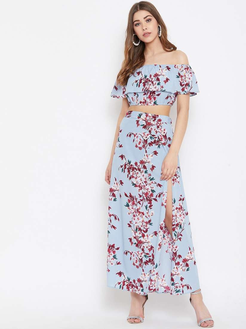Buy Berrylush Blue Maroon Floral Printed Two Piece Dress Dresses for Women 12480194 Myntra