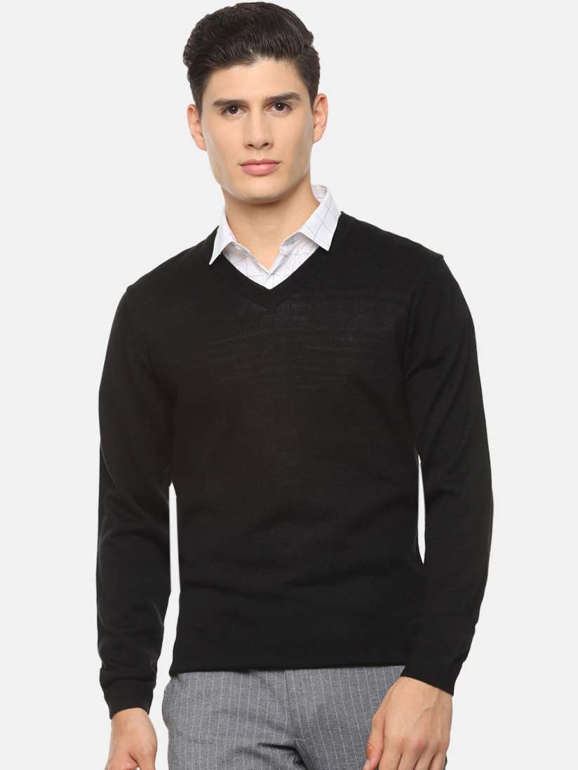 Buy Van Heusen Men Black Solid Pullover Sweater Sweaters for Men 12500452 Myntra