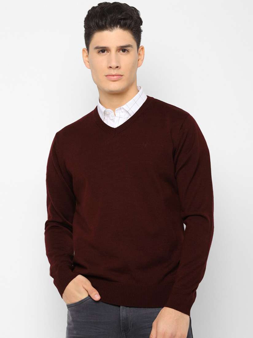 Buy Allen Solly Men Maroon Solid Pullover Sweater Sweaters for Men 12514490 Myntra