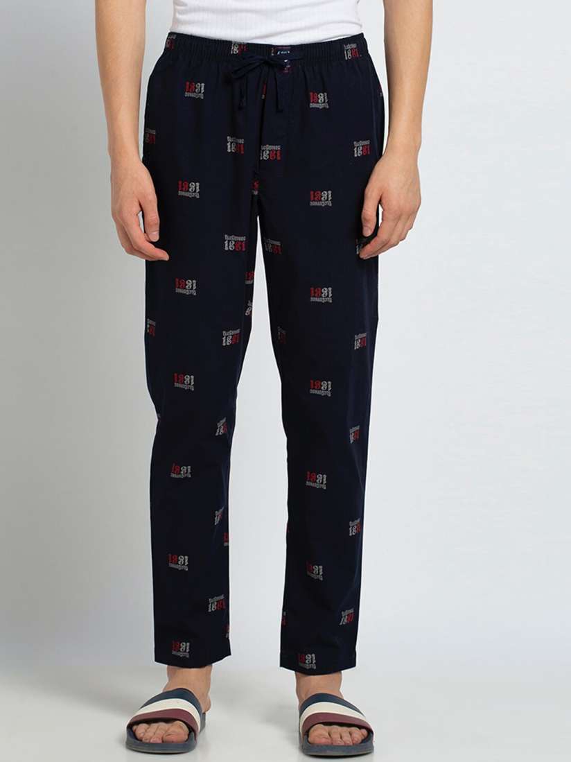 Buy Van Heusen Men Navy Printed Varsity Inspired Drawstring Waist Pyjamas Lounge Pants for Men 12540468 Myntra