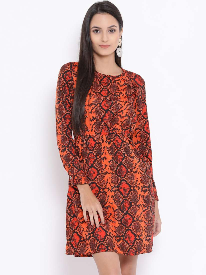 Buy Oxolloxo Women Orange Red Snakeskin Printed Fit and Flare Dress Dresses for Women 12543386 Myntra
