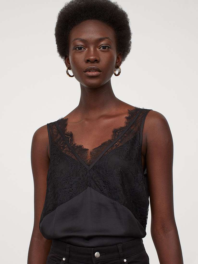 h&m satin top with lace