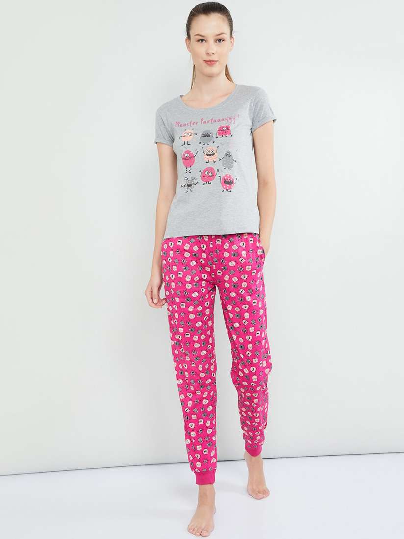 Buy max Women Grey Pink Printed Night Suit Night suits for Women 12623814 Myntra
