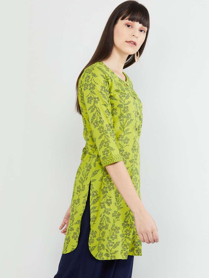 Buy max Women Green Blue Floral Pure Cotton Printed Pure Cotton Straight Kurti Kurtis for Women 12631156 Myntra