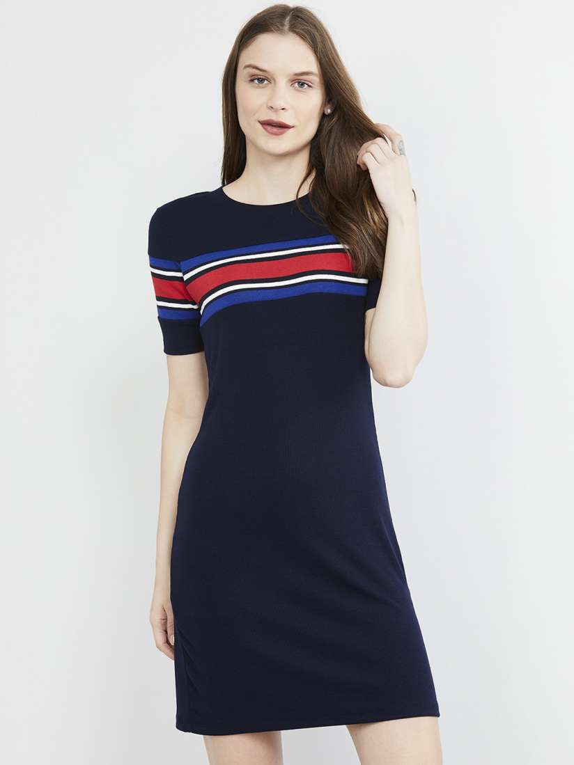 Buy max Women Navy Blue Striped T shirt Dress Dresses for Women 12594190 Myntra