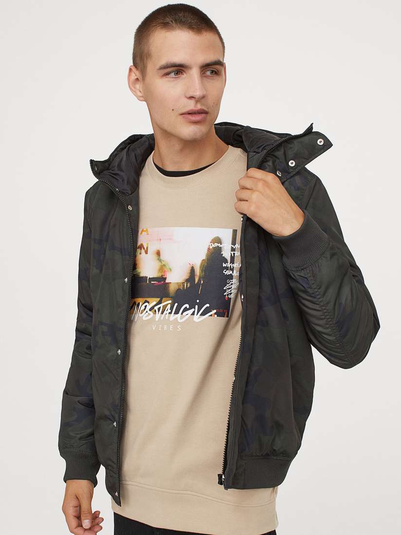 Myntra Padded Hooded Jacket H&m H&M Men Olive Green Camouflage