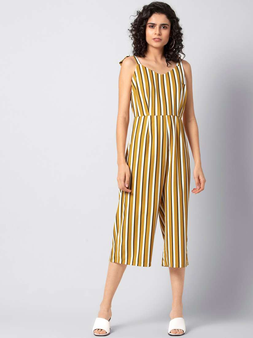 Buy FabAlley Women Yellow White Striped Culotte Jumpsuit Jumpsuit for Women 12429944 Myntra