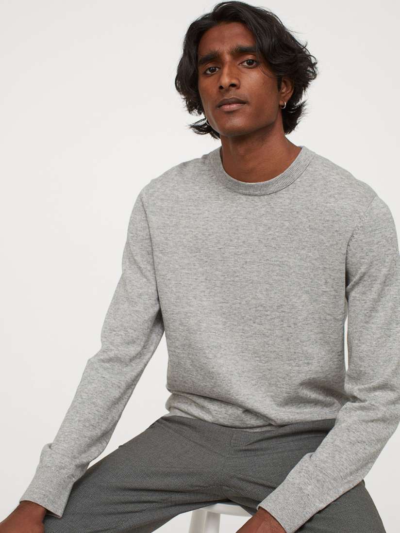 Buy H M Men Grey Solid Fine Knit Jumper Sweaters for Men 12427462 Myntra