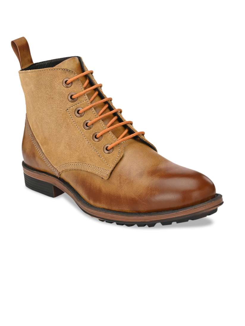 Buy Big Fox Men Tan Brown Solid Synthetic Mid Top Flat Boots Boots for Men 13428392 Myntra