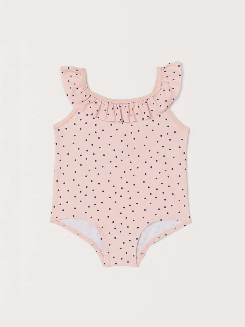 Buy H M Girls Pink Navy Blue Polka Dot Printed Flounce Trimmed Swimsuit Swimwear for Girls 13432776 Myntra