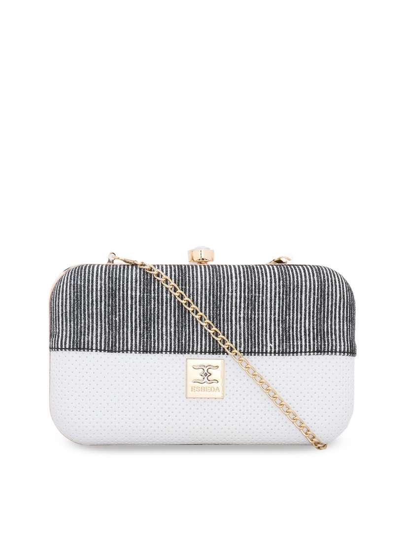 Buy ESBEDA Women White Black Solid Glitter Box Clutch Clutches