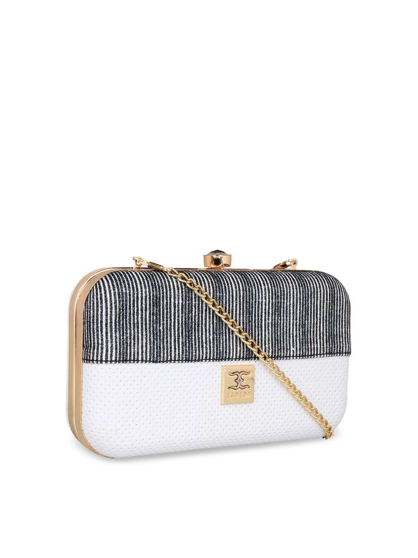 Buy ESBEDA Women White Black Solid Glitter Box Clutch Clutches