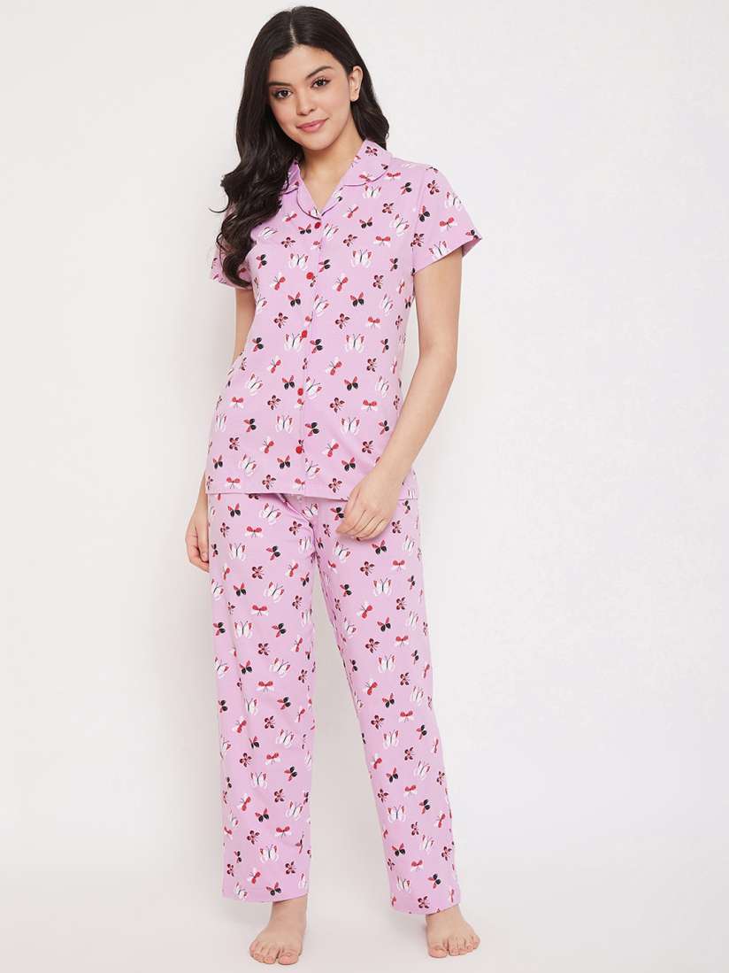Buy Clovia Women Lavender White Printed Night suit Night suits for Women 13457476 Myntra