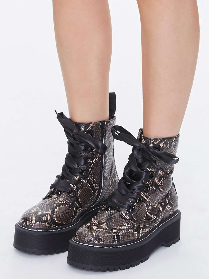 Snakeskin flat boots sale