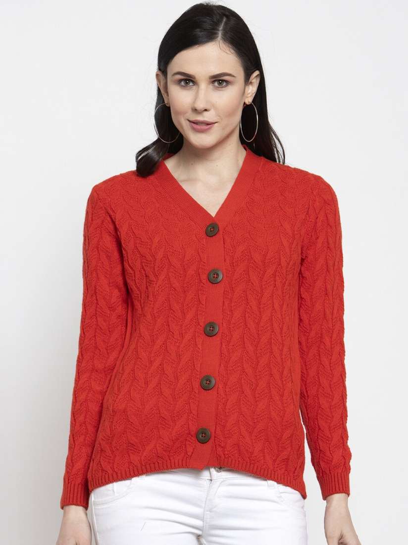 Buy Kalt Women Rust Red Self Design Cardigan Sweaters for Women 13476242 Myntra
