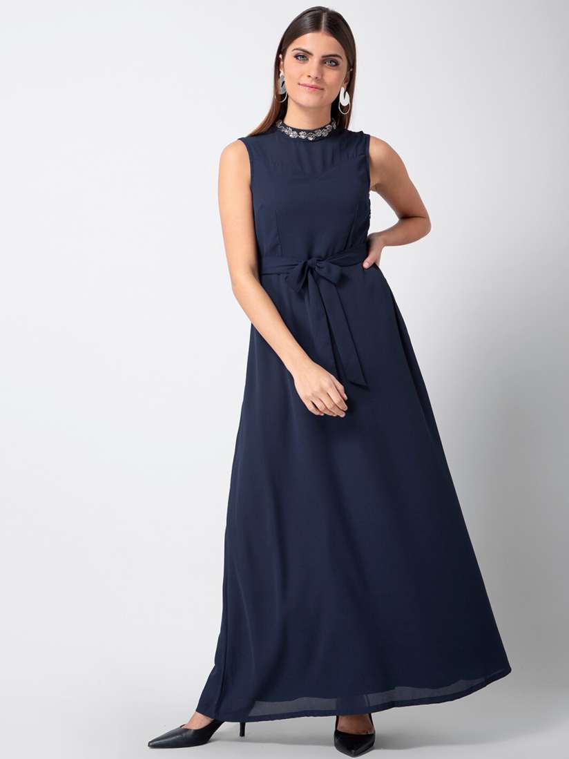 Buy FabAlley Women Navy Blue Solid Maxi Dress Dresses for Women 13473412 Myntra