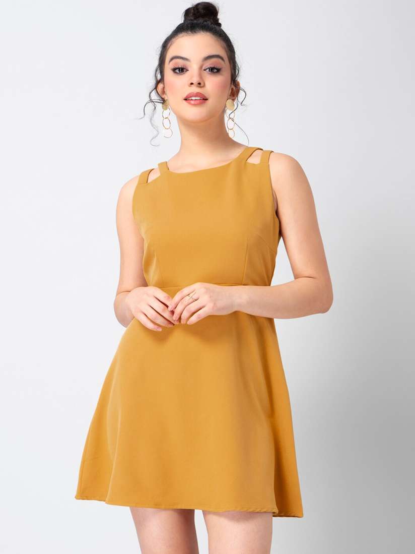 Buy FabAlley Women Yellow Solid Fit and Flare Dress Dresses for Women 13473410 Myntra