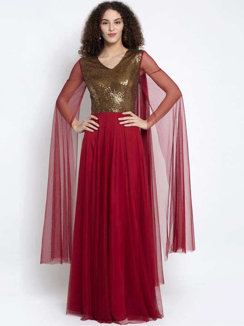 Buy Just Wow Women Maroon Sequin Embellished Maxi Dress Dresses for Women 13490938 Myntra