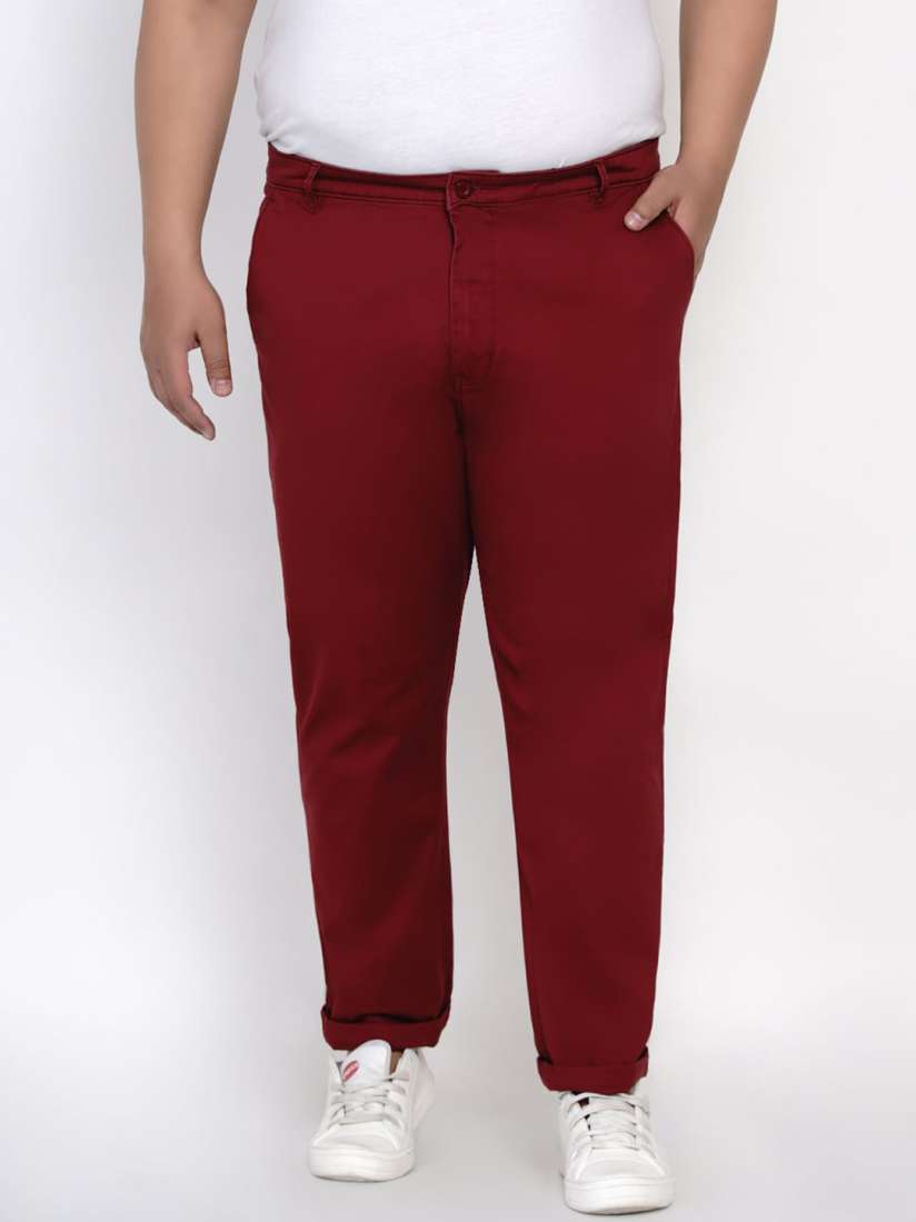 Buy John Pride Men Plus Size Maroon Solid Regular Trousers Trousers for Men 13494900 Myntra
