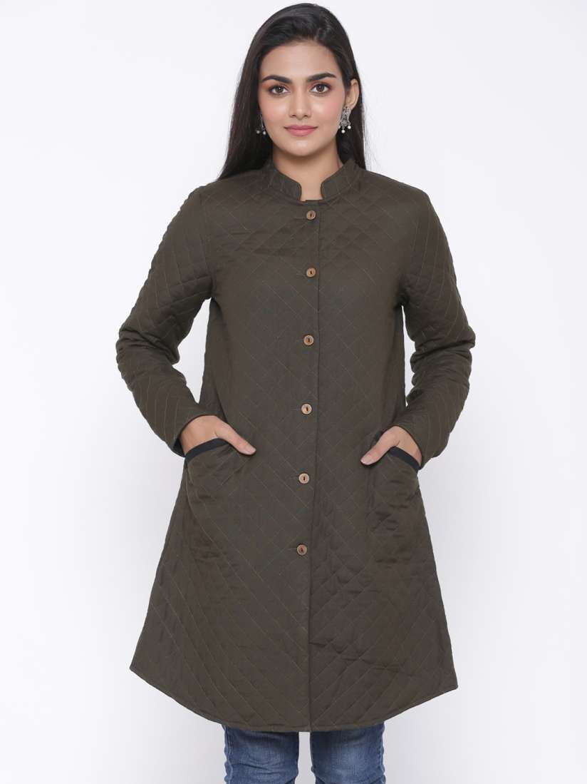 Buy fabGLOBAL Women Green Solid Longline Tailored Jacket Jackets for Women 13509046 Myntra