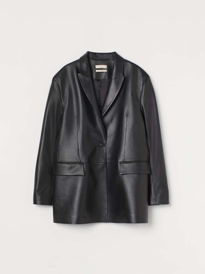 Buy H M Women Black Solid Leather Jacket Blazers for Women 13507806 Myntra