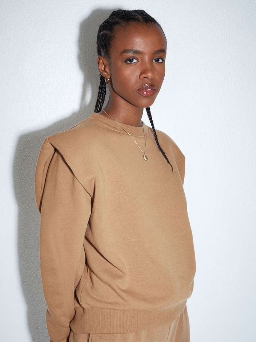 Buy H M Women Beige Solid Shoulder Pad Sweatshirt Sweatshirts for Women 13528800 Myntra