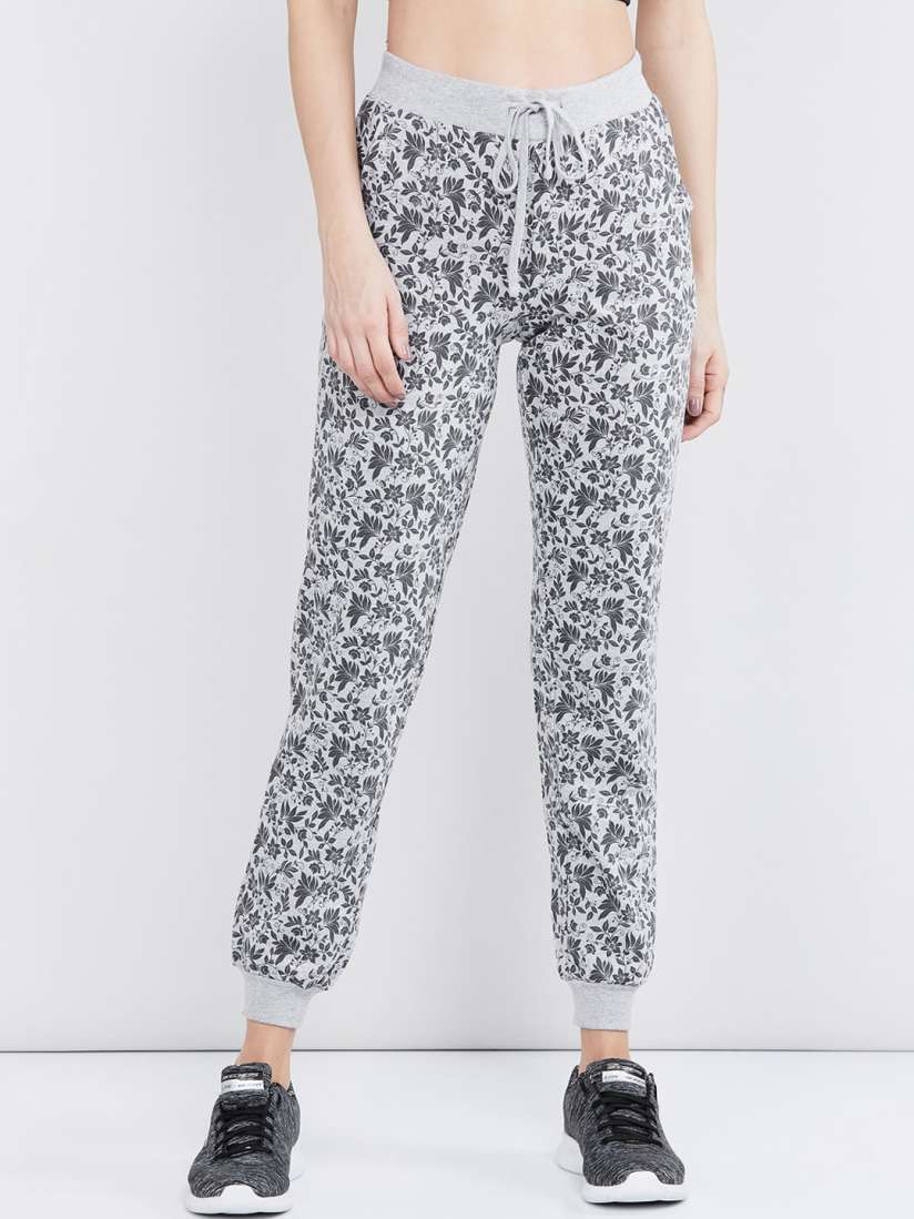 Buy max Women Grey Melange Black Floral Print Joggers Track Pants for Women 13559608 Myntra