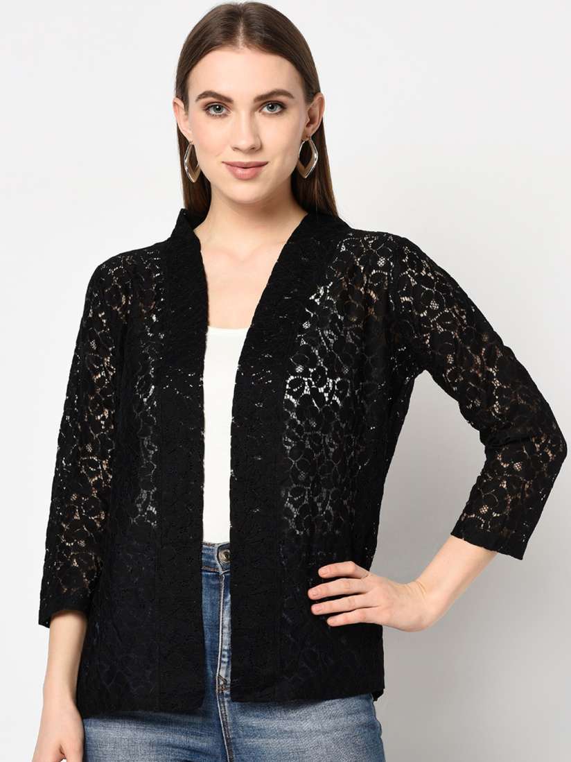 Buy Espresso Women Black Self Design Lace Open Front Shrug Shrug for Women 13561016 Myntra