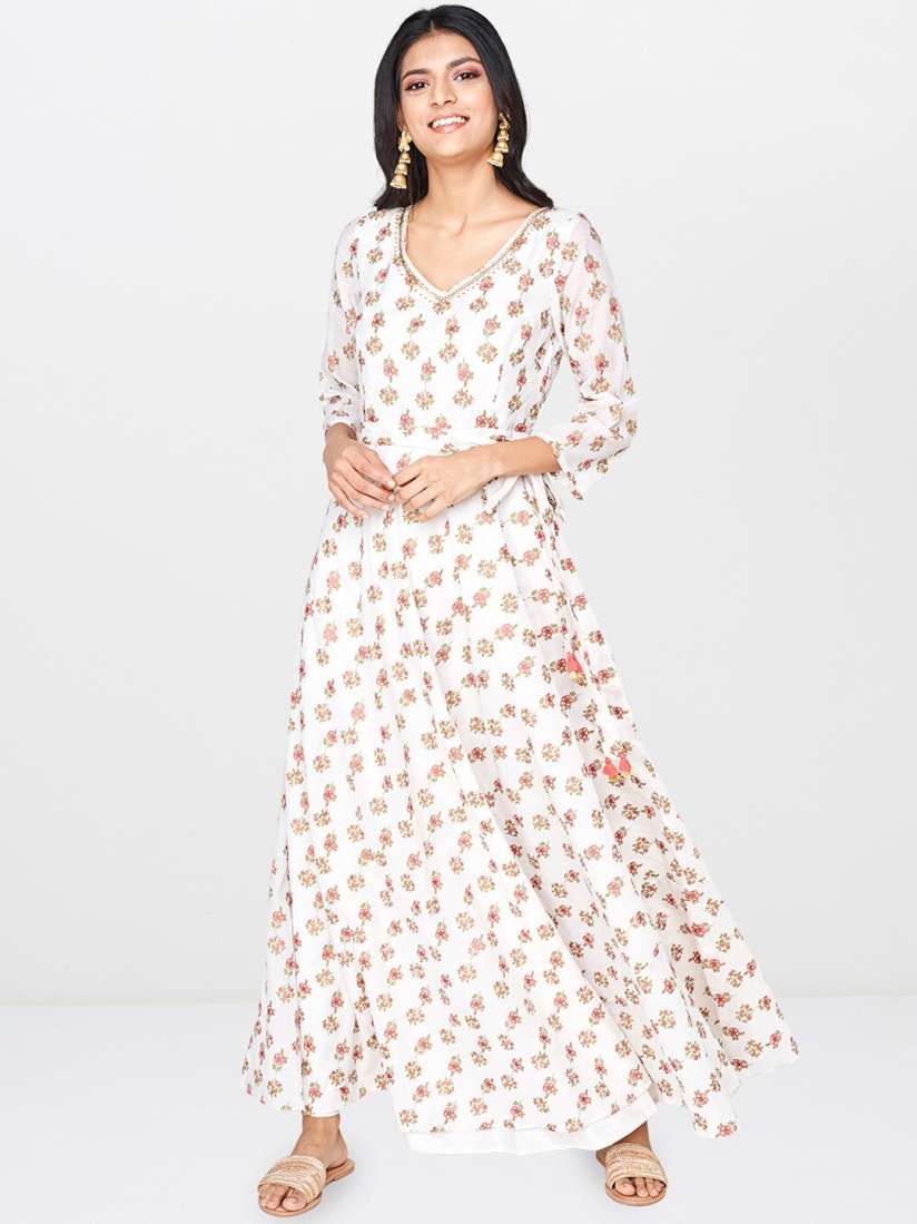 Global desi white maxi dress discount