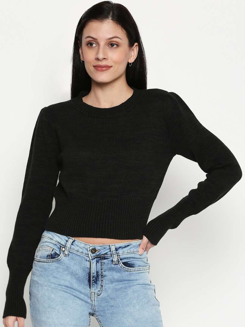 Buy People Women Green Solid Pullover Sweater Sweaters for Women 13353518 Myntra