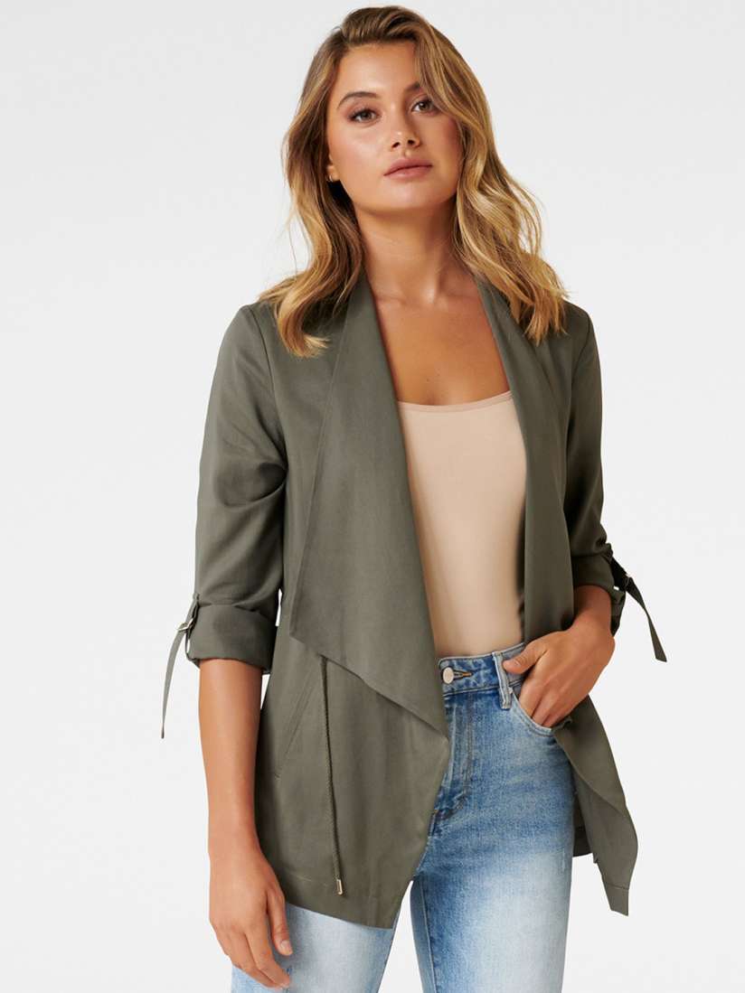Buy Forever New Women Olive Green Solid Longline Waterfall Jacket Jackets for Women 13375654 Myntra