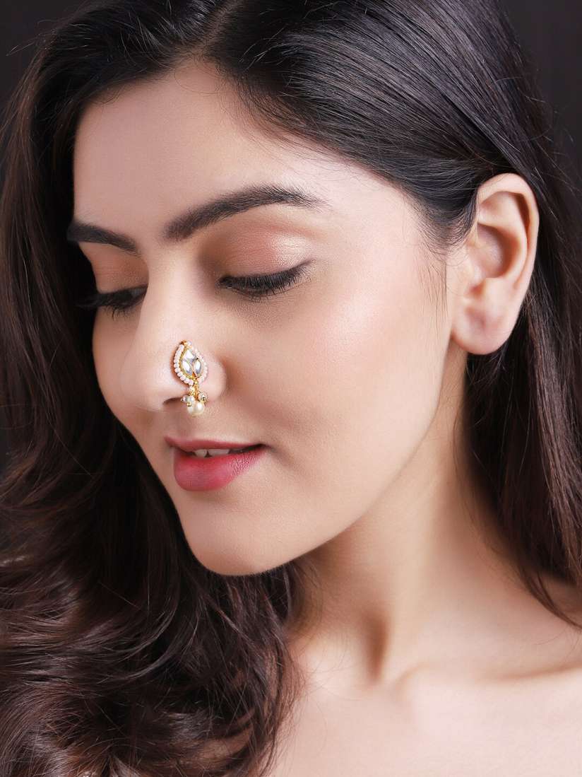 Buy Rubans 24K Gold Plated White Kundan Beads Studded Handcrafted Nose Pin Nosepin for Women 13375408 Myntra