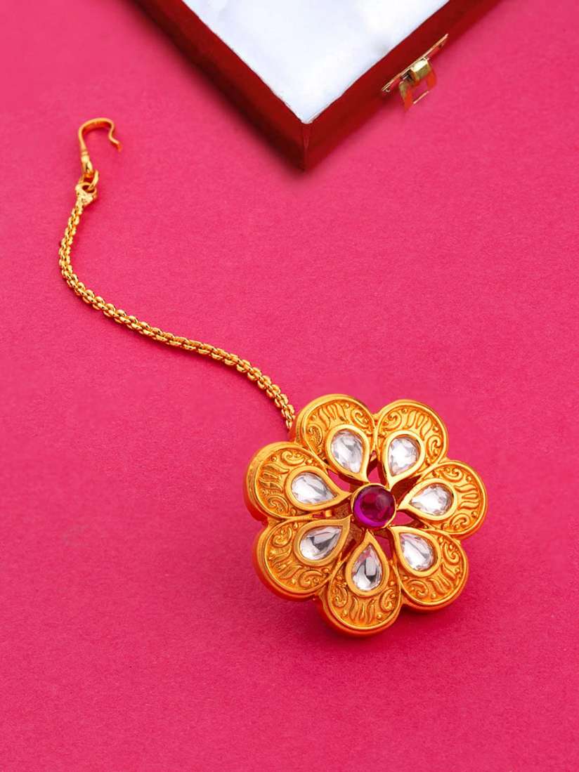 Buy Voylla Gold Plated White Kundan Studded Maang Tikka Head Jewellery for Women 13567368 Myntra