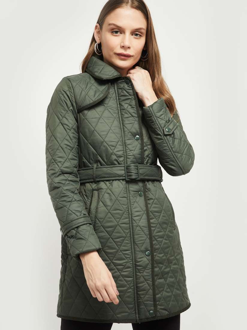 Myntra Olive Green Quilted Jacket Ladies Buy Max Women Olive Green