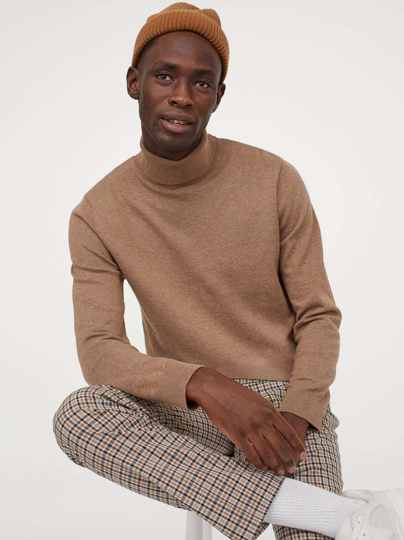 Buy H M Men Beige Fine Knit Polo Neck Jumper Sweaters for Men 13652724 Myntra