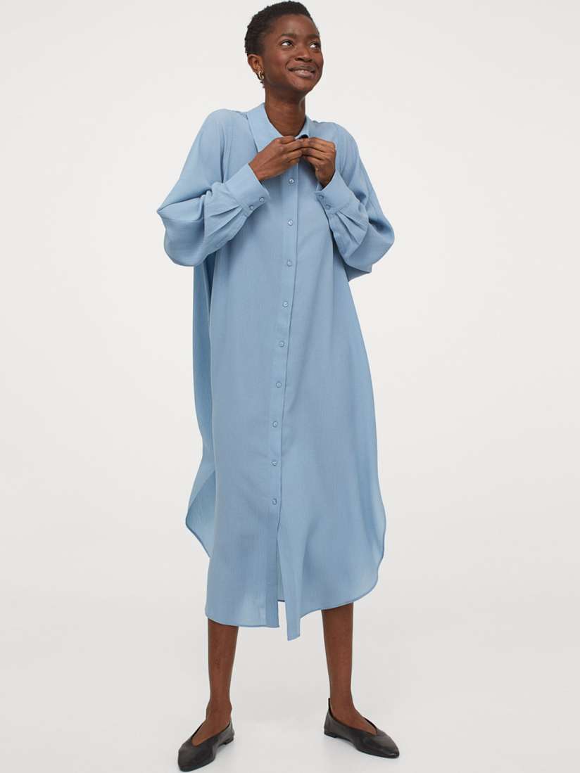 Buy H M Women Blue Calf Length Shirt Dress Dresses for Women 13653080 Myntra