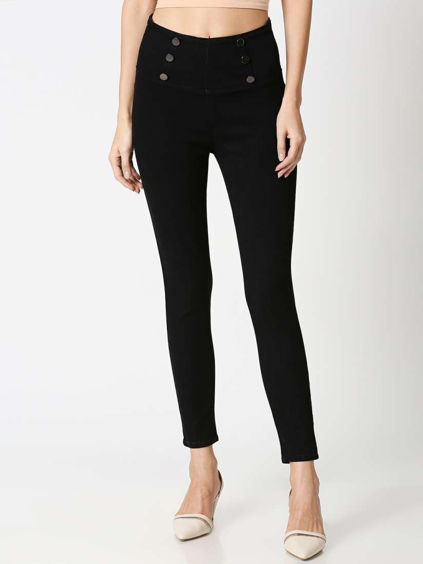 Black jeggings myntra shop