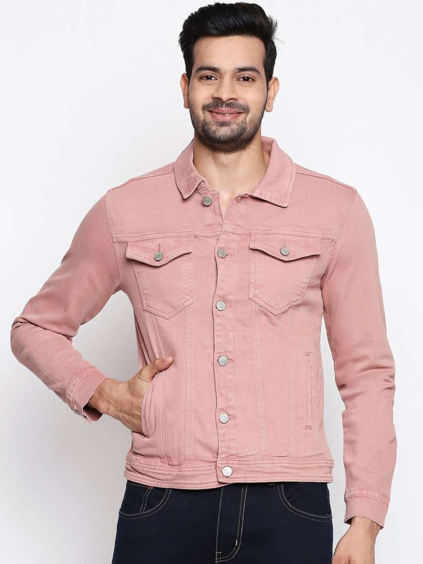 Pink denim jacket for men cheap