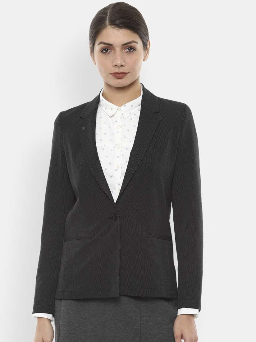 Buy Van Heusen Woman Women Black White Striped Single Breasted Formal Blazer Blazers for Women 13678066 Myntra