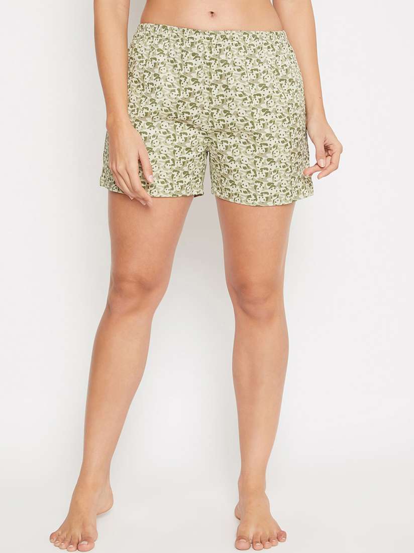 Buy Clovia Women Green Cream Coloured Printed Lounge Shorts Lounge Shorts for Women 13676720 Myntra