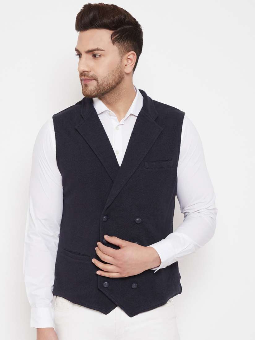 Buy Hypernation Men Navy Blue Solid Woven Waistcoat Waistcoat for Men 13686080 Myntra