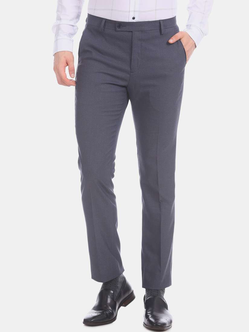 Buy Arrow New York Men Blue Regular Fit Self Design Formal Trousers Trousers for Men 13711026 Myntra