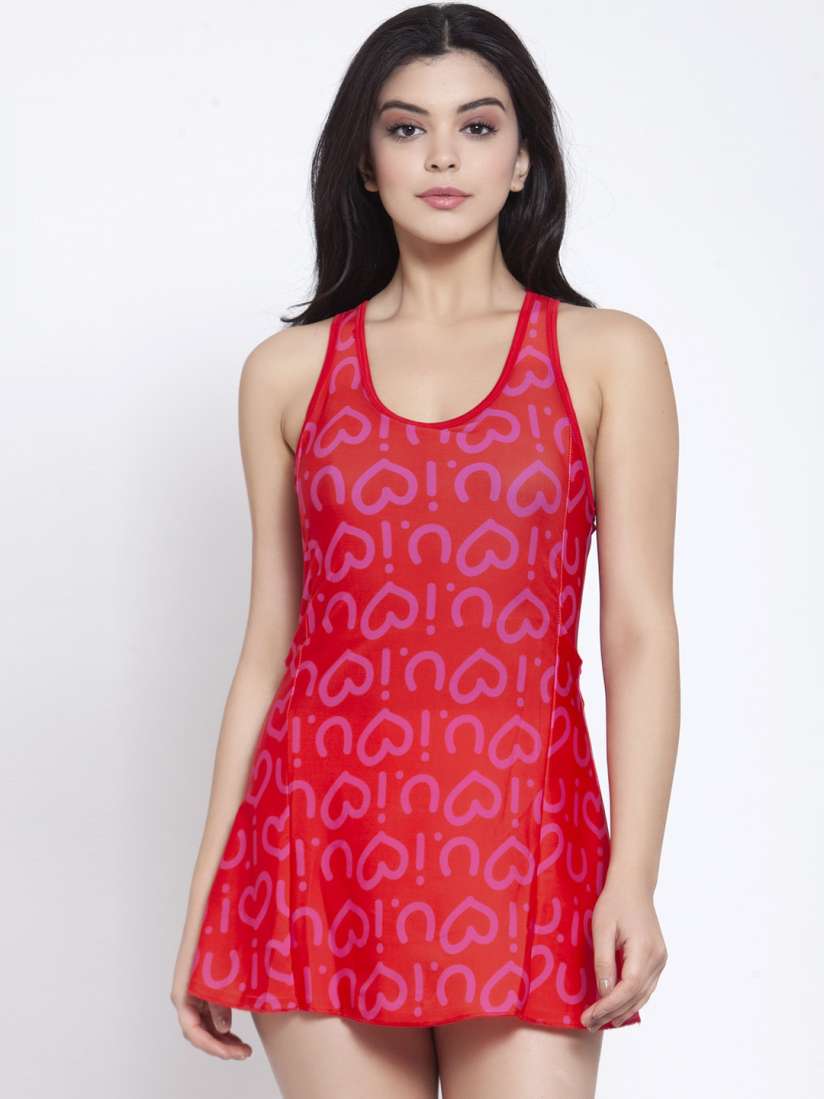 Buy CUKOO Women Red Pink Printed Swimming Dress With Attached Shorts Swimwear for Women 13729568 Myntra