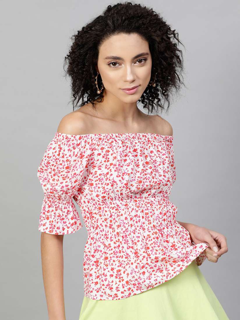 Buy STREET 9 White Printed Off Shoulder Bardot Top Tops for Women 13738624 Myntra